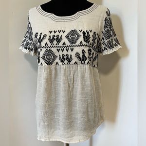 Anthropologie tribal boho neutral tan top embroidered THML medium